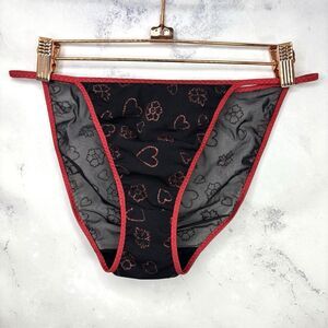 Vintage Peeping Tom HI Cut Panties Bikini Black Sheer Glitter Hearts L /7 Gothic